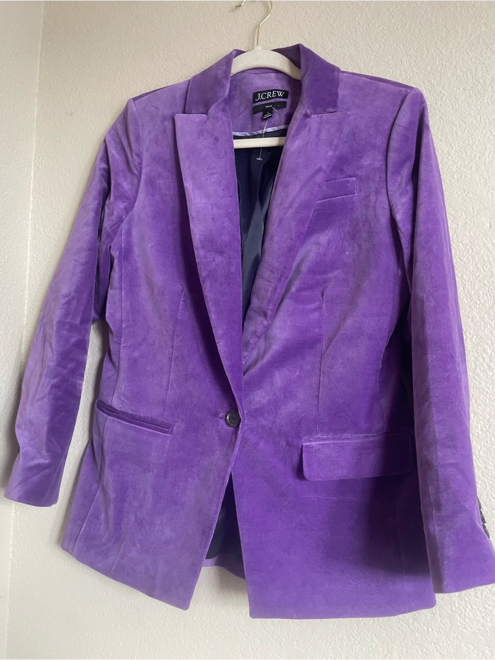 J. Crew Women's Willa Purple Stretch Velvet Blazer Jacket One Button 4 - Picture 6 of 9